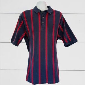 Vintage Ralph Lauren Polo Golf Shirt. Navy & Red Stripes  Classic Fit - Men’s XL